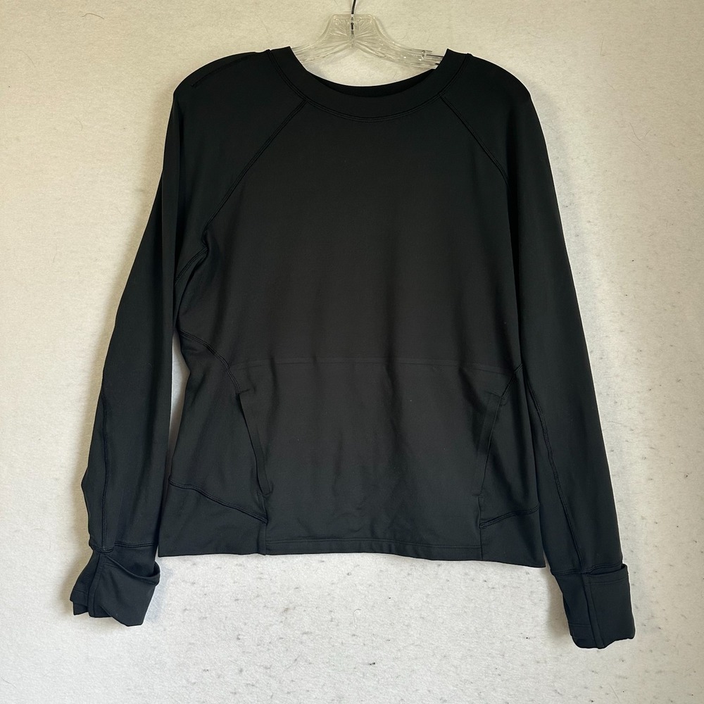 Lululemon It's Rulu Run Classic fit Crew top‎ shirt sz L humbhole pocket black